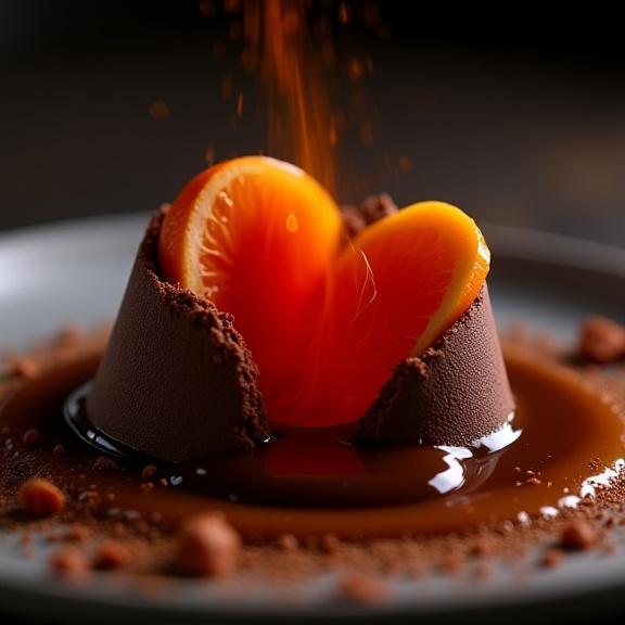 Il dessert 'Il Cratere' con cuore morbido che fuoriesce